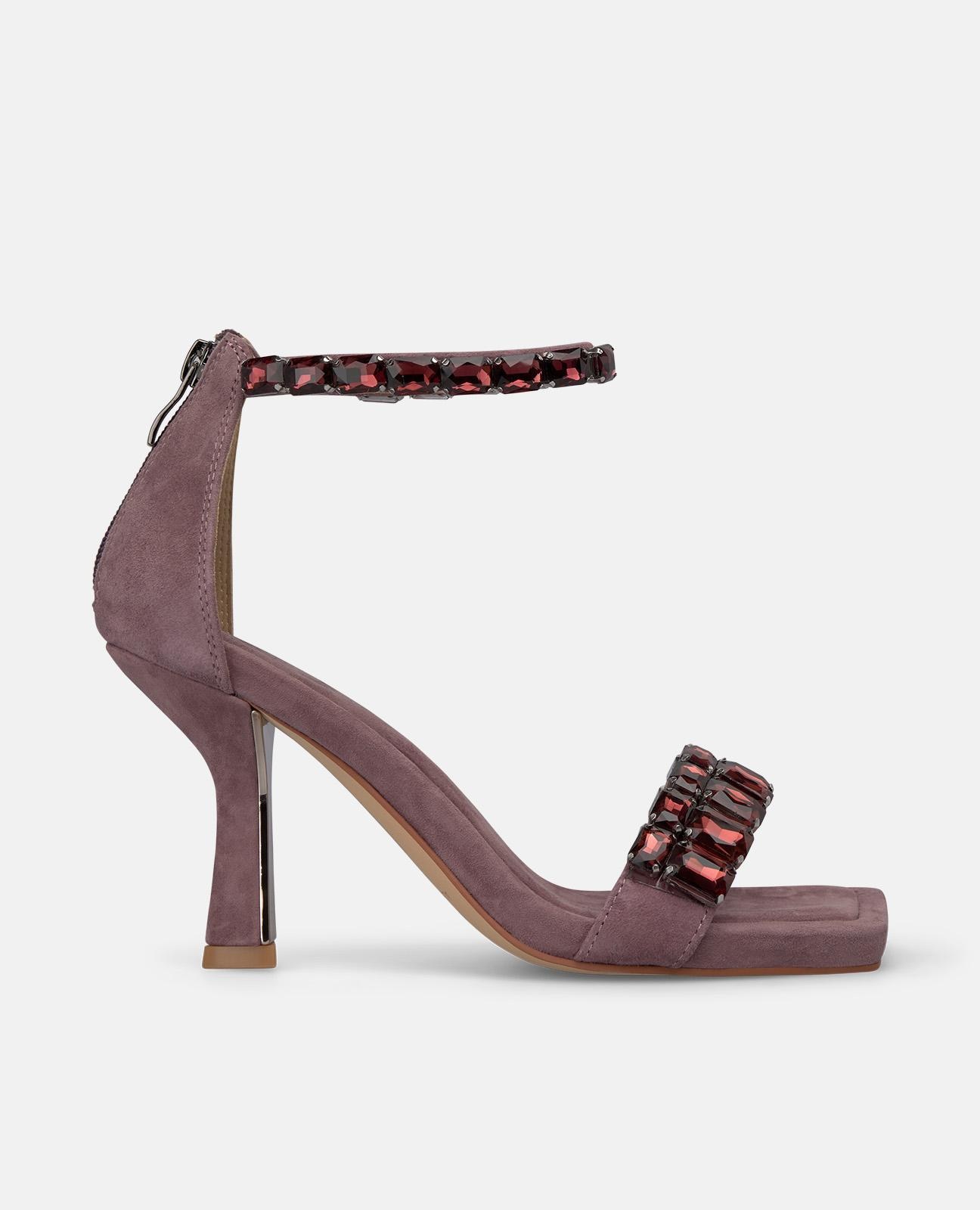 Sandalias de tacón de mujer con hebilla y tira de pedrería - Alma en Pena - Lila Lila-1