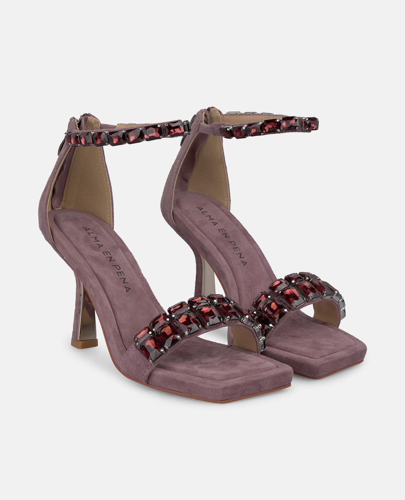 Sandalias de tacón de mujer con hebilla y tira de pedrería - Alma en Pena - Lila Lila-3