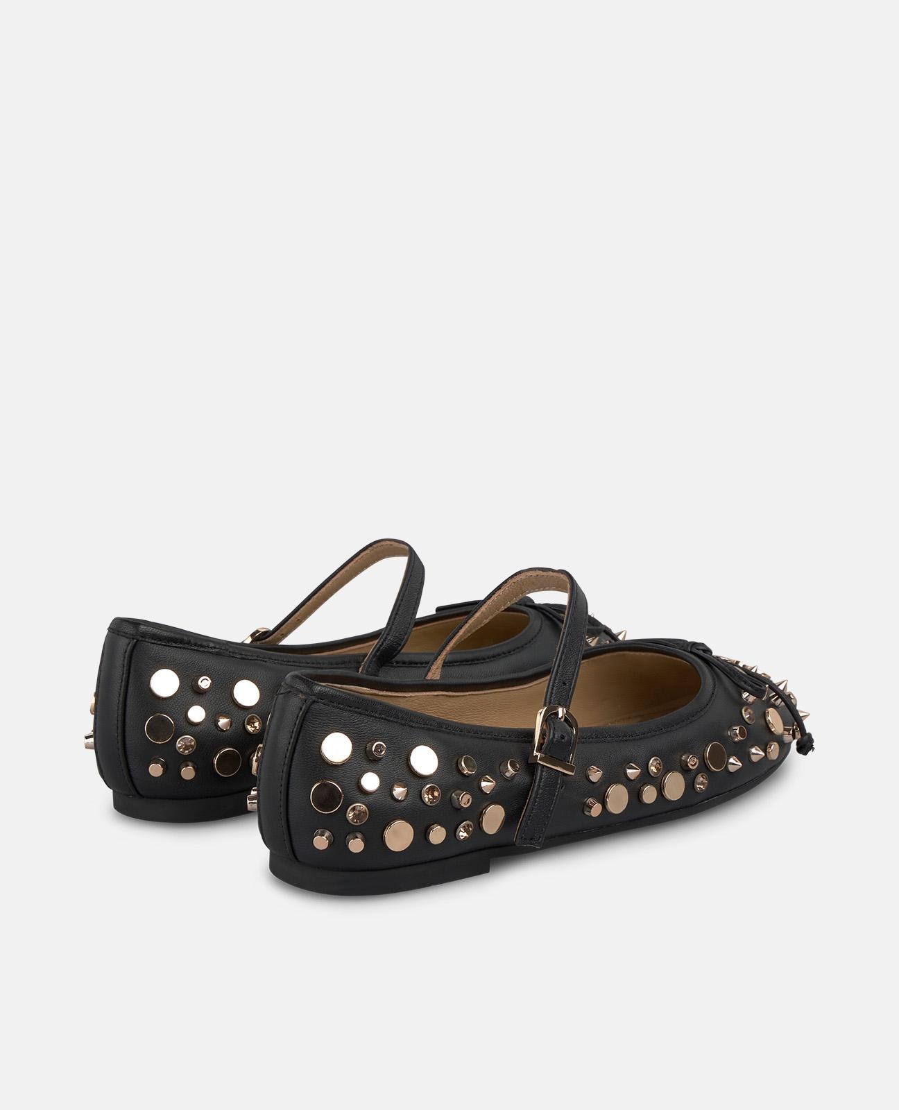 Bailarinas planas de mujer con lazo y cubierta con tachas - Negro Negro-2