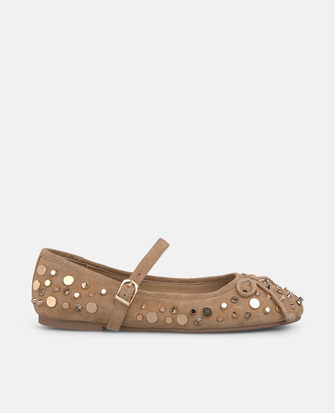 Bailarinas planas de mujer con lazo y cubierta con tachas - Camel Camel-1
