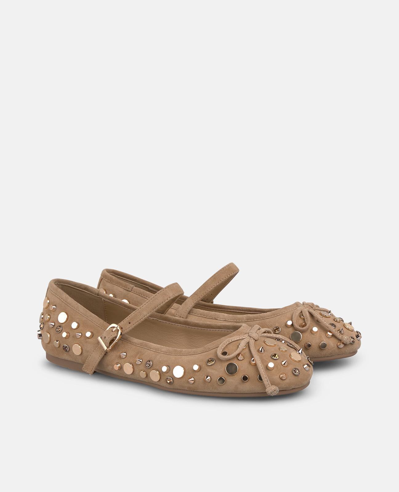Bailarinas planas de mujer con lazo y cubierta con tachas - Camel Camel-3