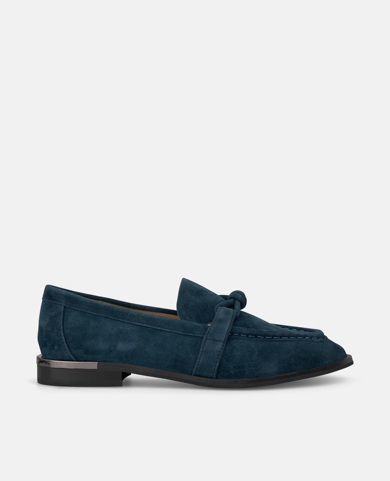 Mocasines con tacón de mujer con detalles metalizados y nudo - Alma en Pena - Azul marino Azul marino-1