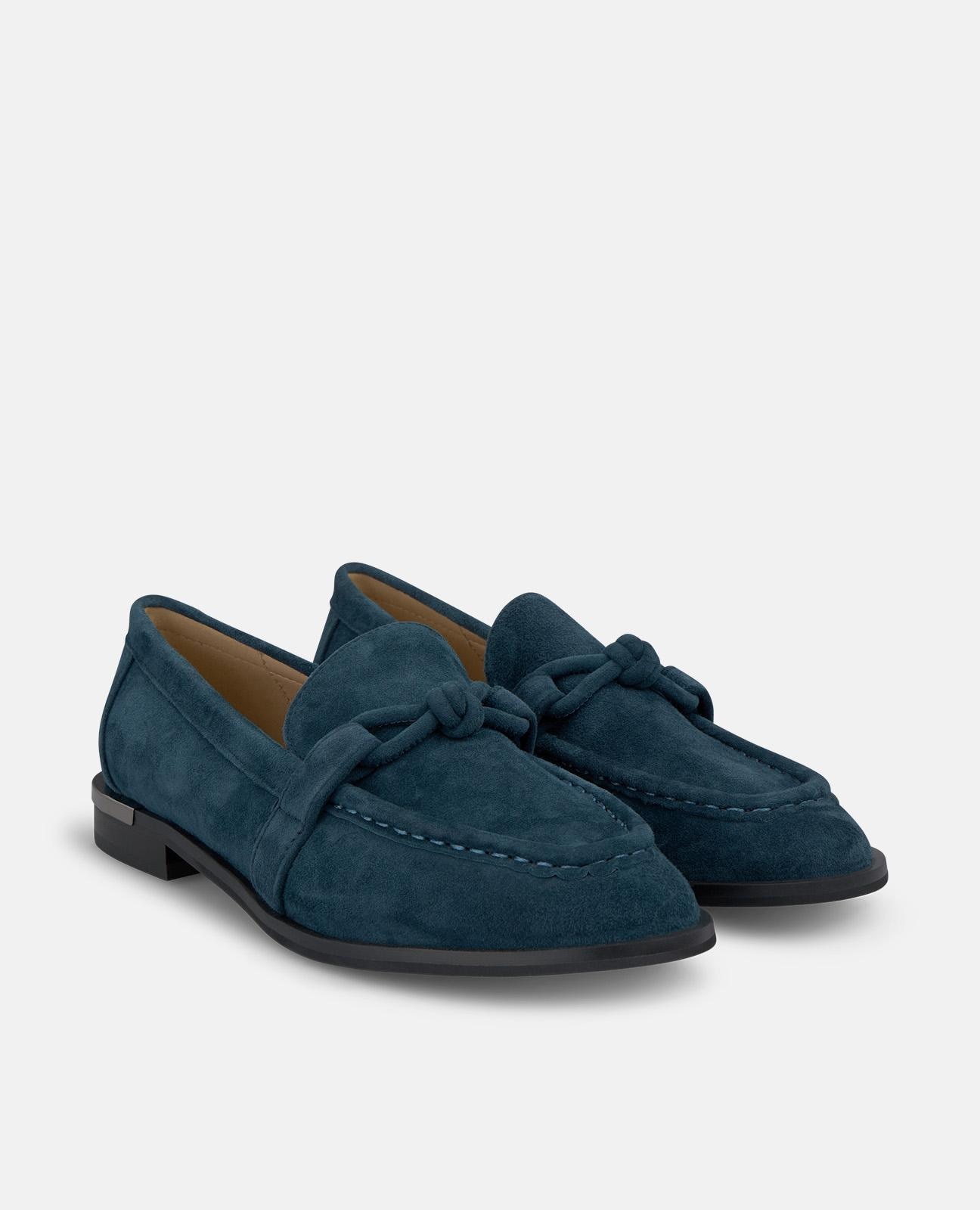Mocasines con tacón de mujer con detalles metalizados y nudo - Alma en Pena - Azul marino Azul marino-3