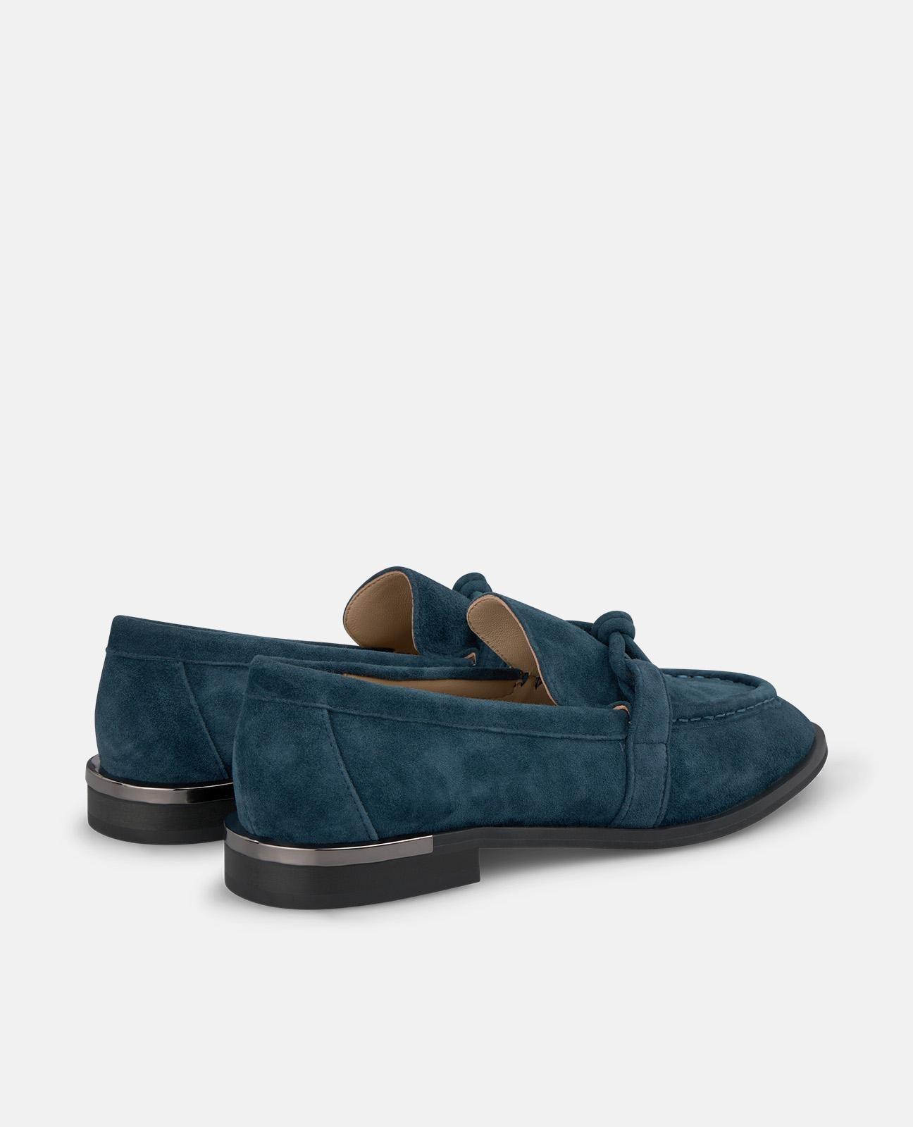 Mocasines con tacón de mujer con detalles metalizados y nudo - Alma en Pena - Azul marino Azul marino-2