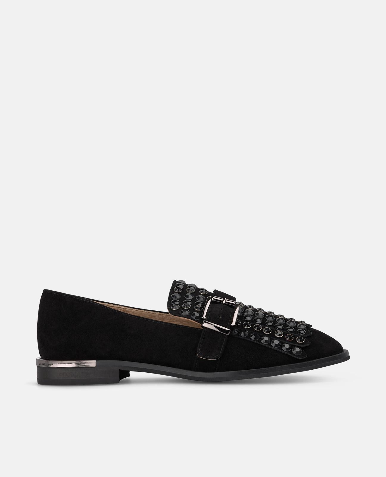 Mocasines planos de mujer con detalle de tachas y hebilla metalizada - Alma en Pena - Negro Negro-1