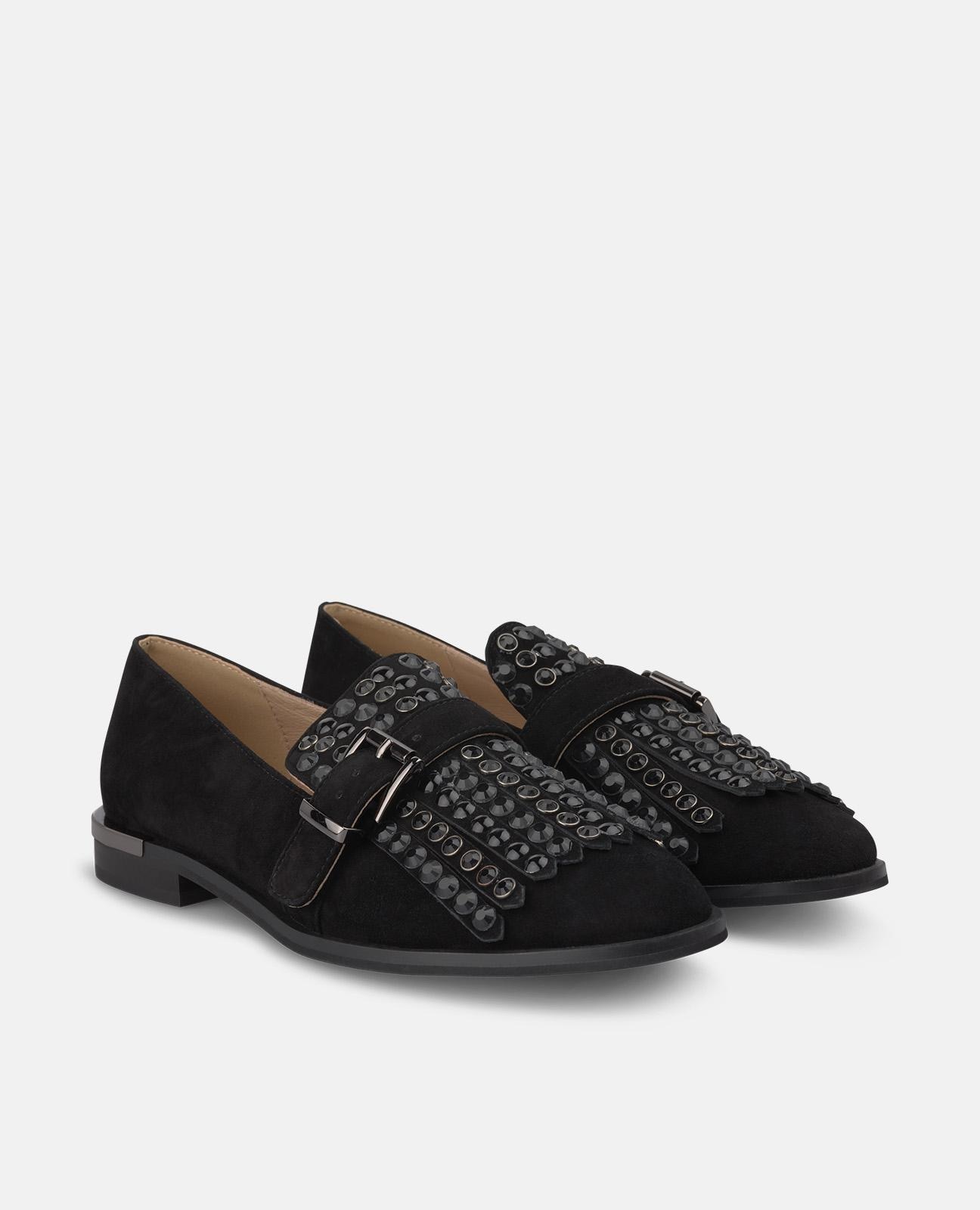 Mocasines planos de mujer con detalle de tachas y hebilla metalizada - Alma en Pena - Negro Negro-3