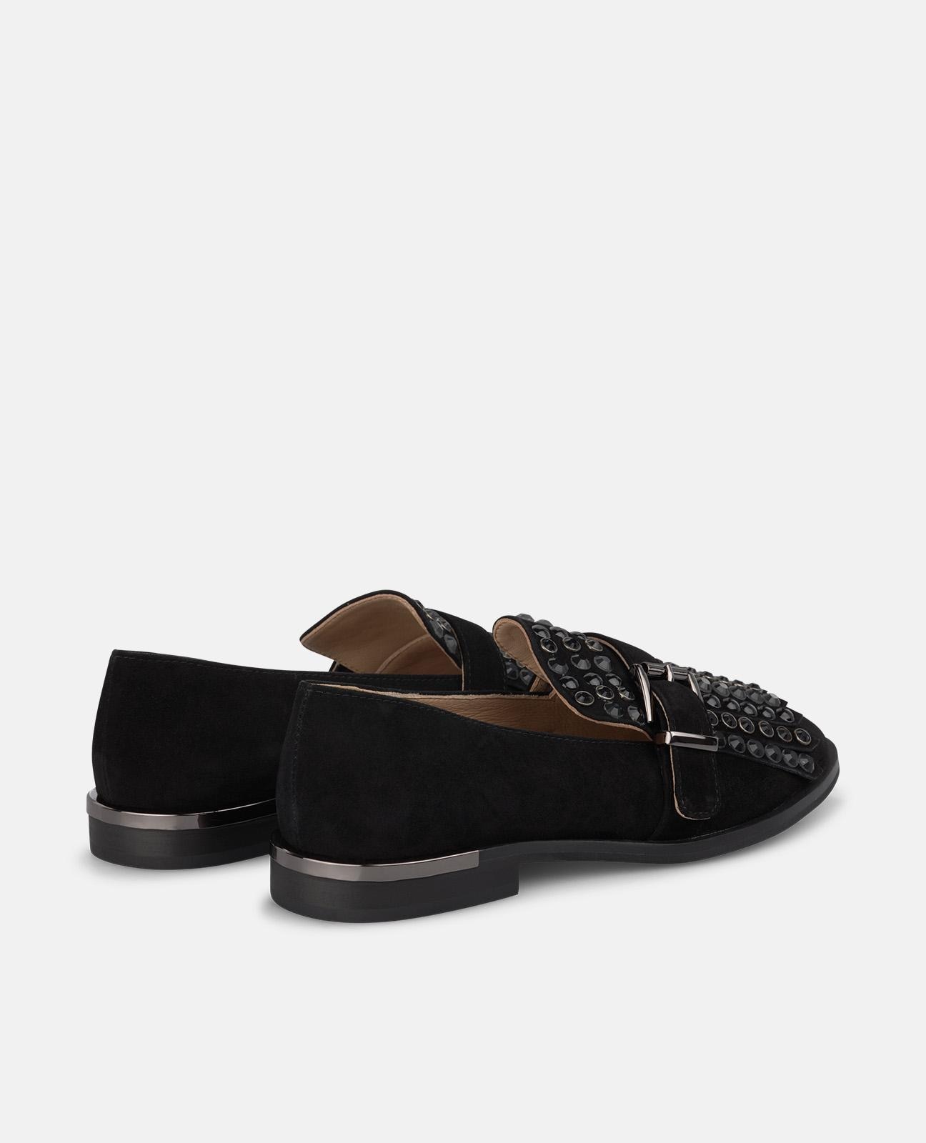 Mocasines planos de mujer con detalle de tachas y hebilla metalizada - Alma en Pena - Negro Negro-2