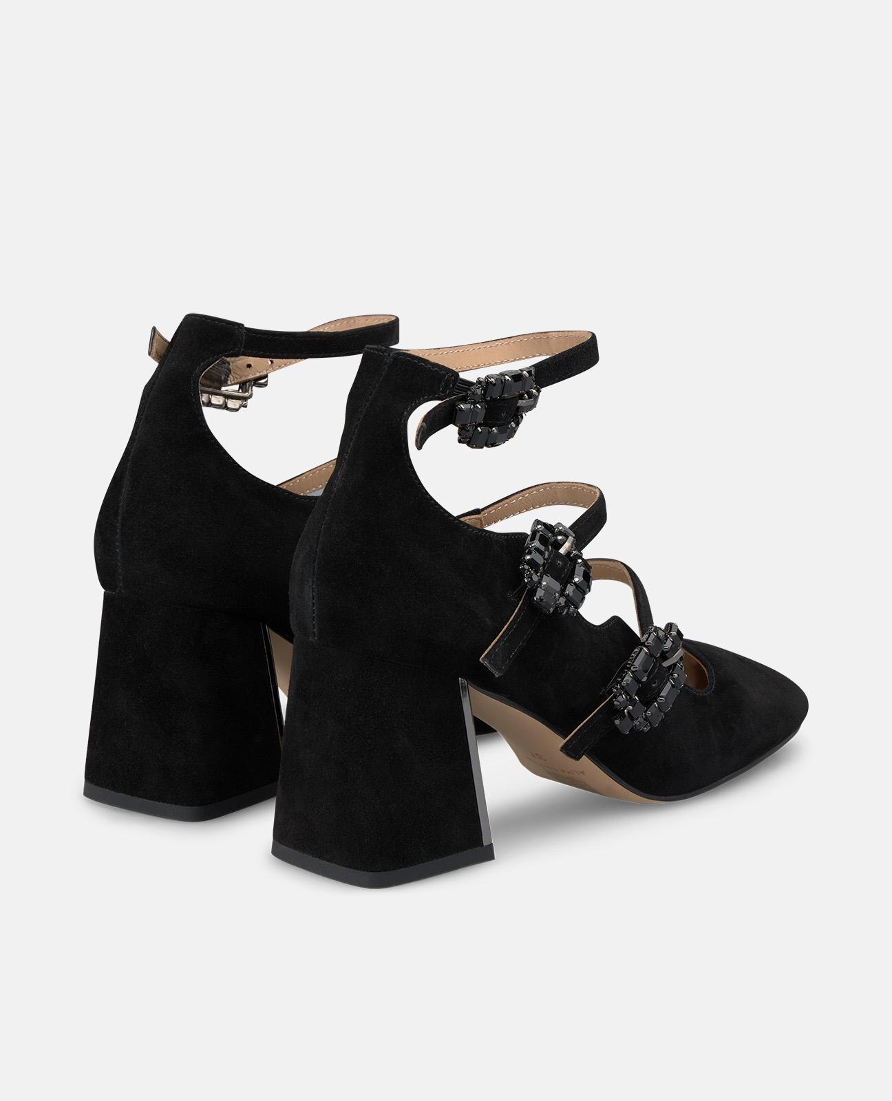 Zapatos de salón de mujer con hebillas joya y puntera cuadrada - Negro Negro-2