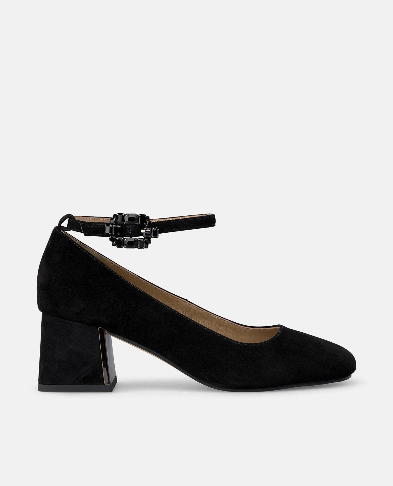 Alma en Pena - Zapatos de salón de mujer con hebilla joya y puntera cuadrada.