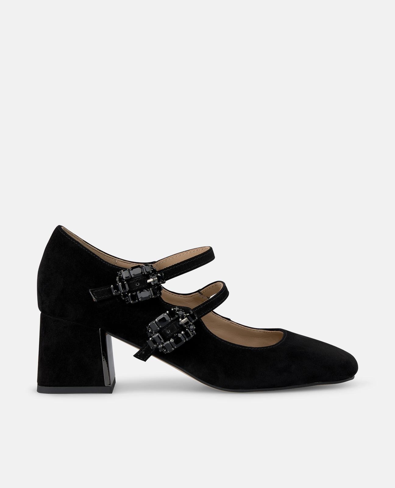 Alma en Pena - Zapatos de salón de mujer con dos hebillas joya y puntera cuadrada.