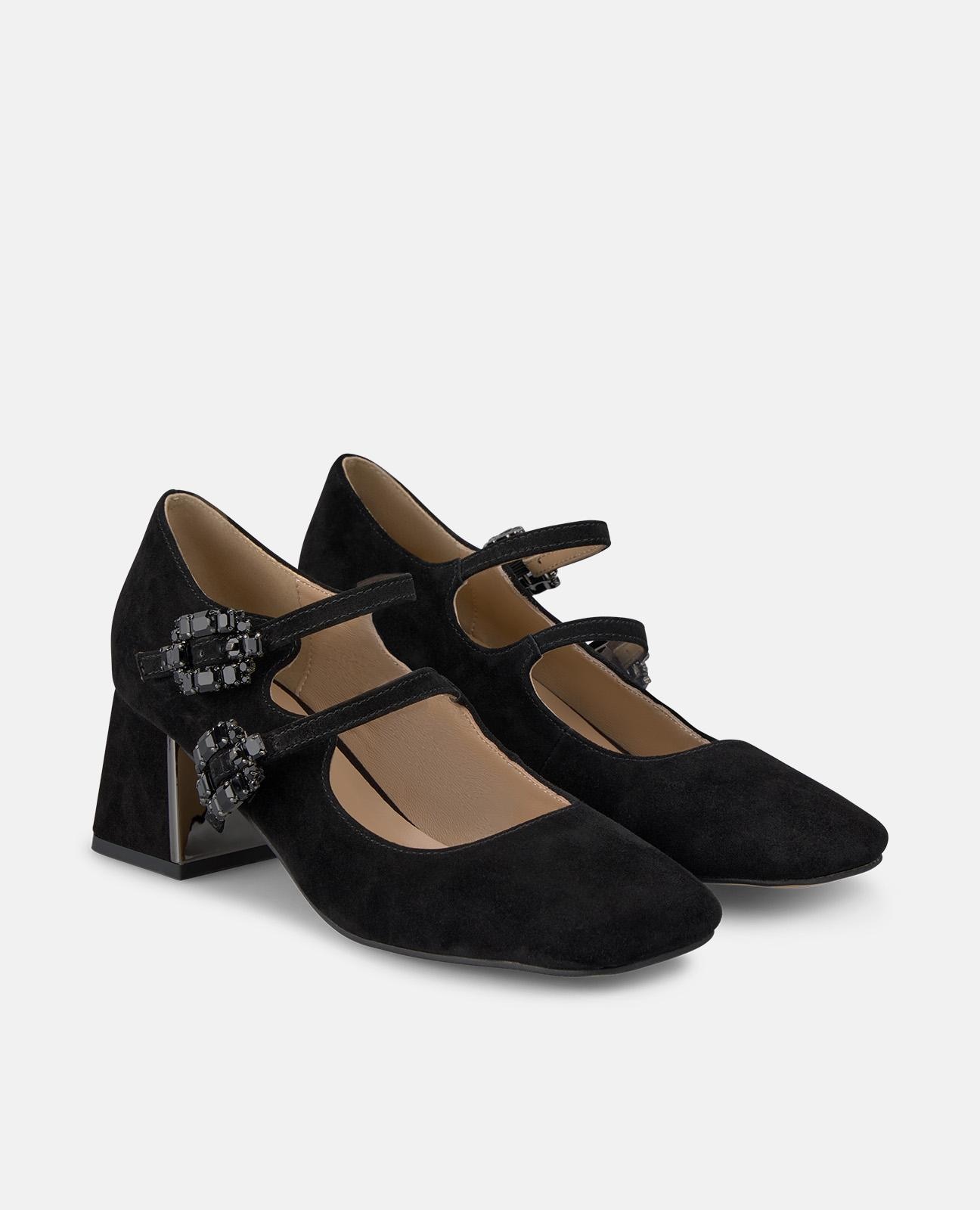 Imagen 3 de Zapatos de salón de mujer con dos hebillas joya y puntera cuadrada - Alma en Pena - Negro Negro
