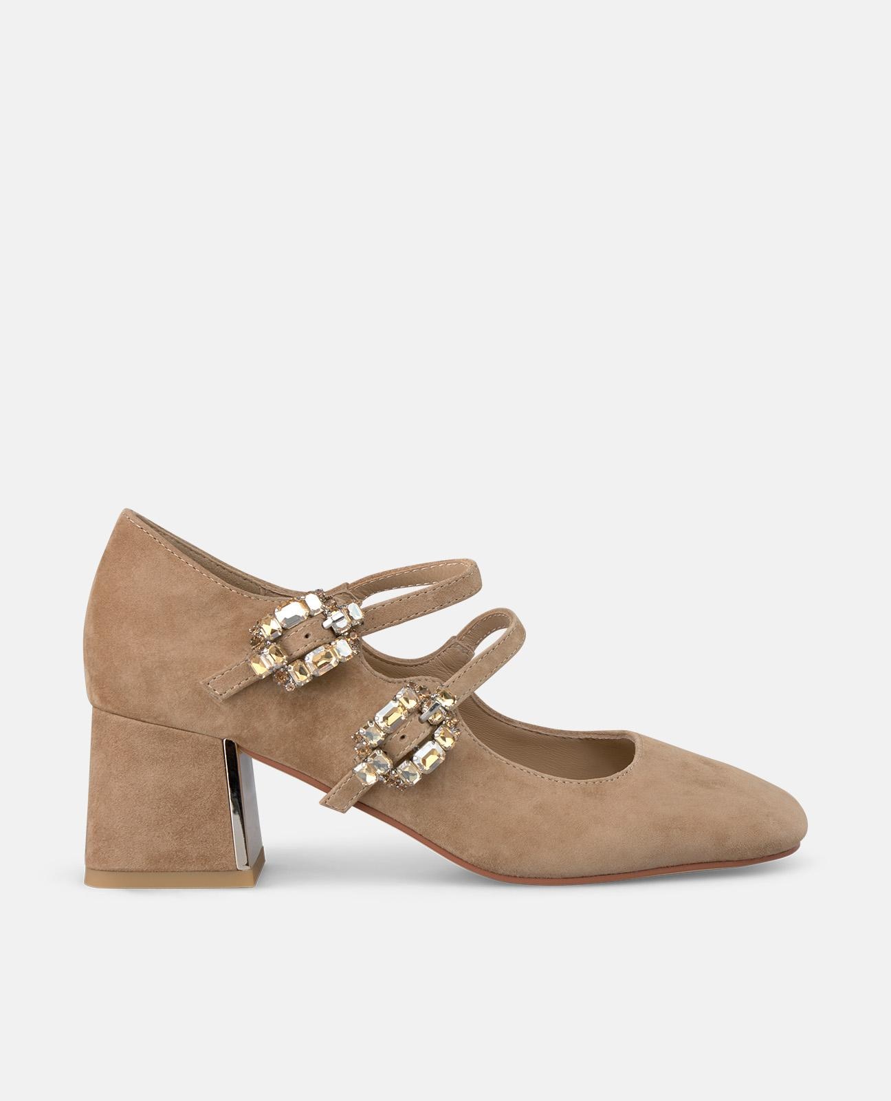 Imagen 1 de Zapatos de salón de mujer con dos hebillas joya y puntera cuadrada - Alma en Pena - Camel Camel