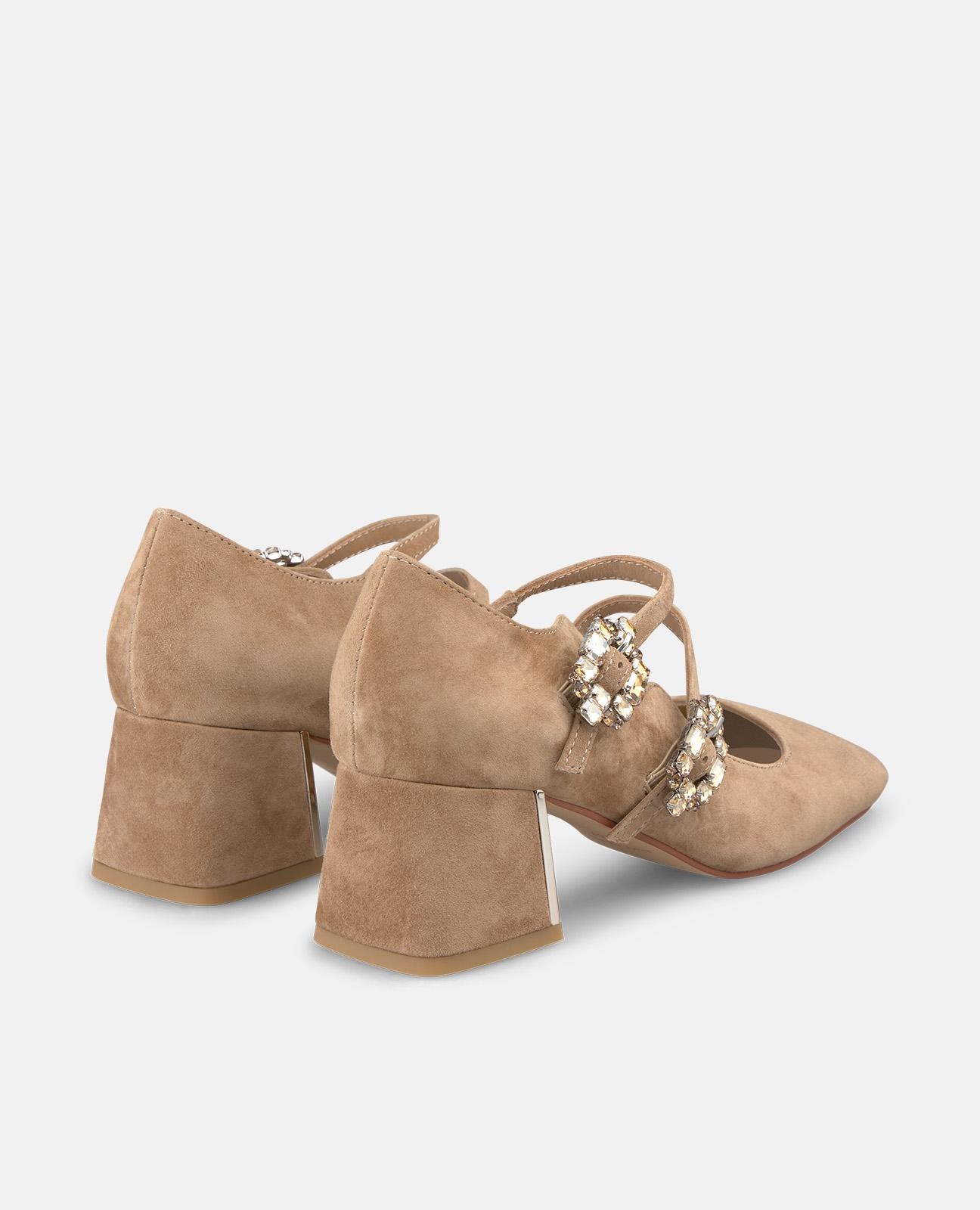 Imagen 2 de Zapatos de salón de mujer con dos hebillas joya y puntera cuadrada - Alma en Pena - Camel Camel