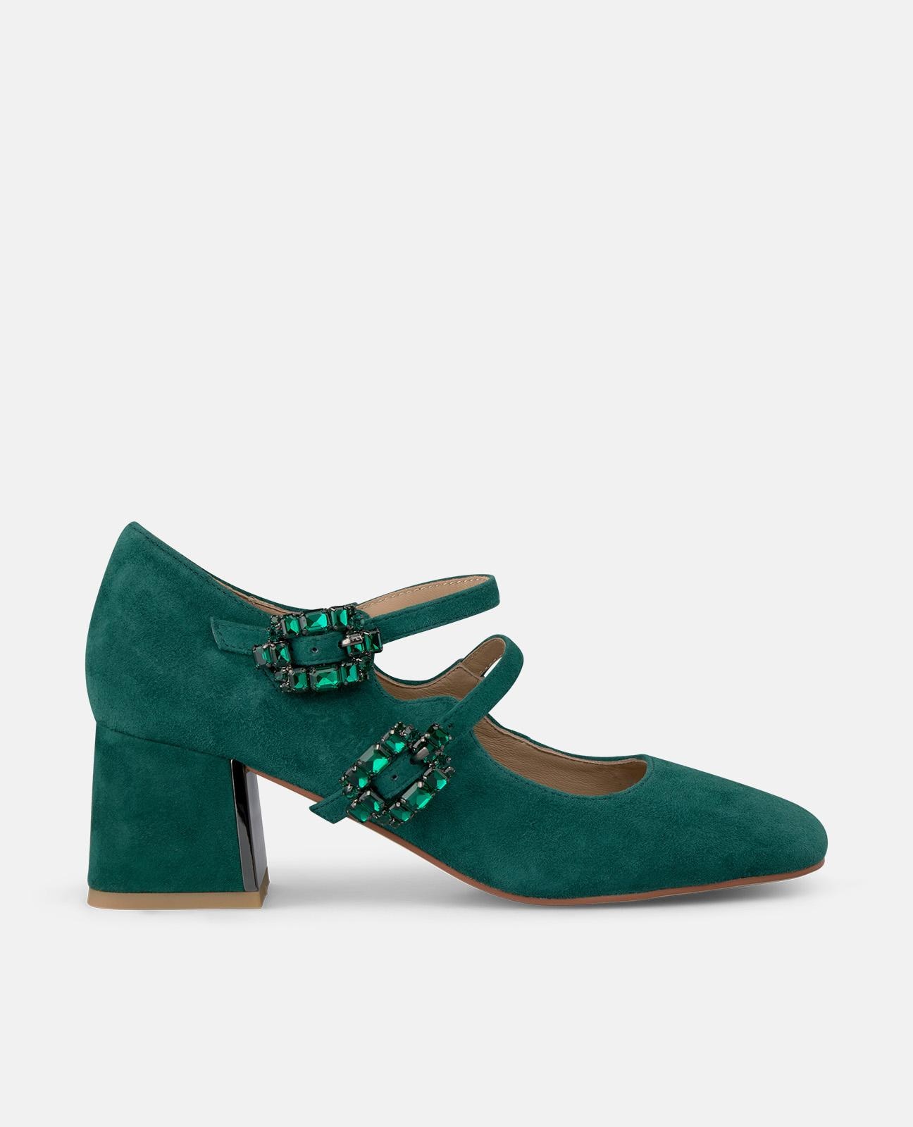Imagen 1 de Zapatos de salón de mujer con dos hebillas joya y puntera cuadrada - Alma en Pena - Verde Verde