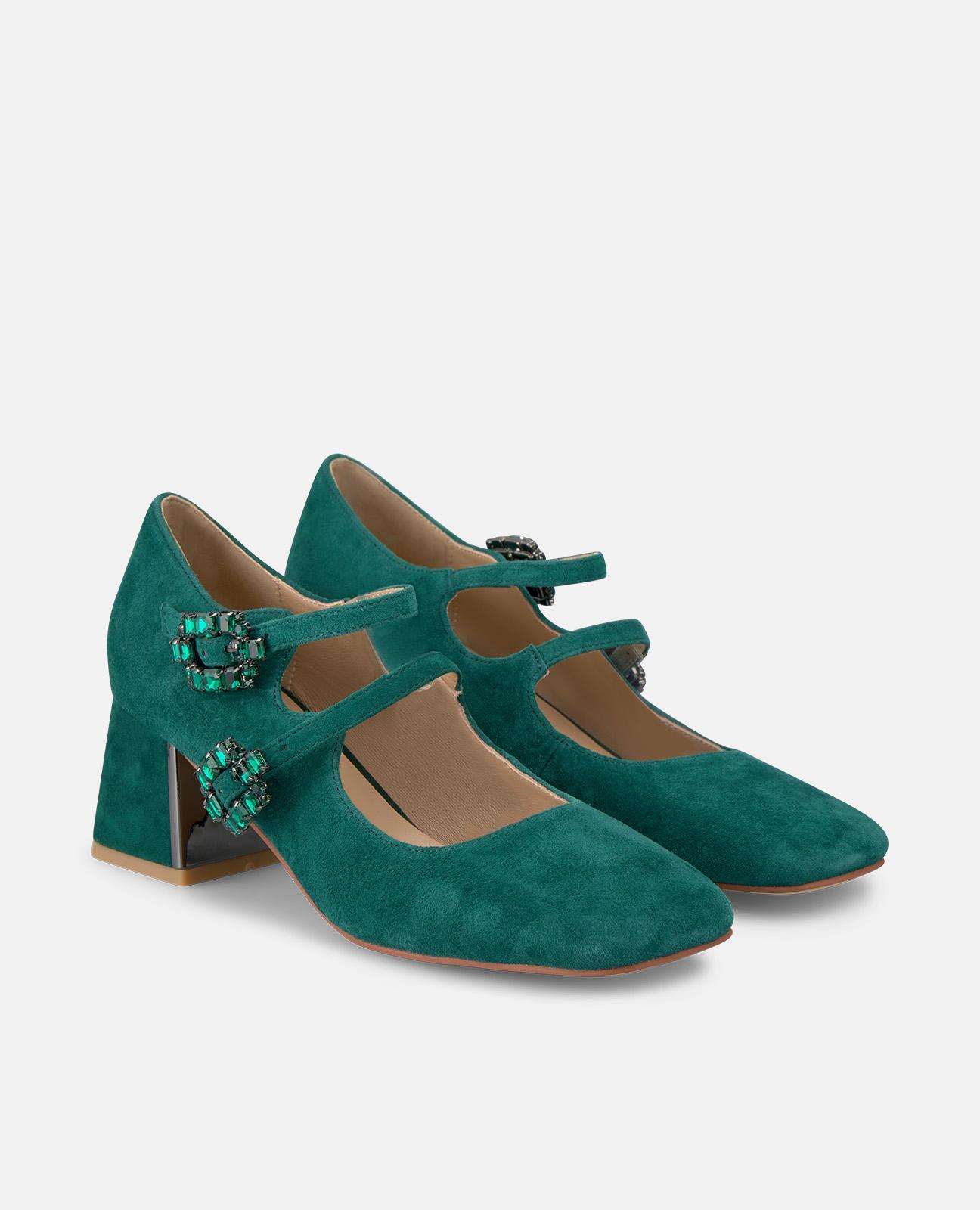 Imagen 3 de Zapatos de salón de mujer con dos hebillas joya y puntera cuadrada - Alma en Pena - Verde Verde