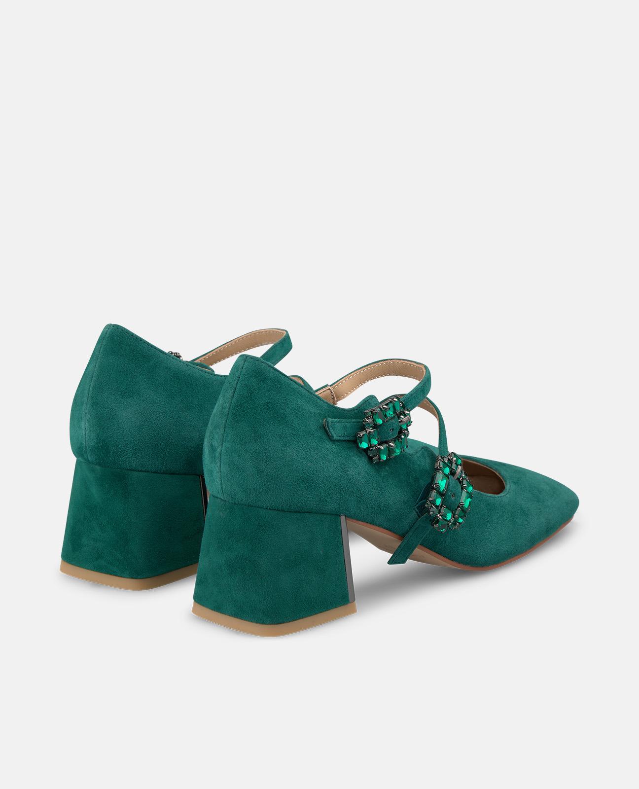 Imagen 2 de Zapatos de salón de mujer con dos hebillas joya y puntera cuadrada - Alma en Pena - Verde Verde