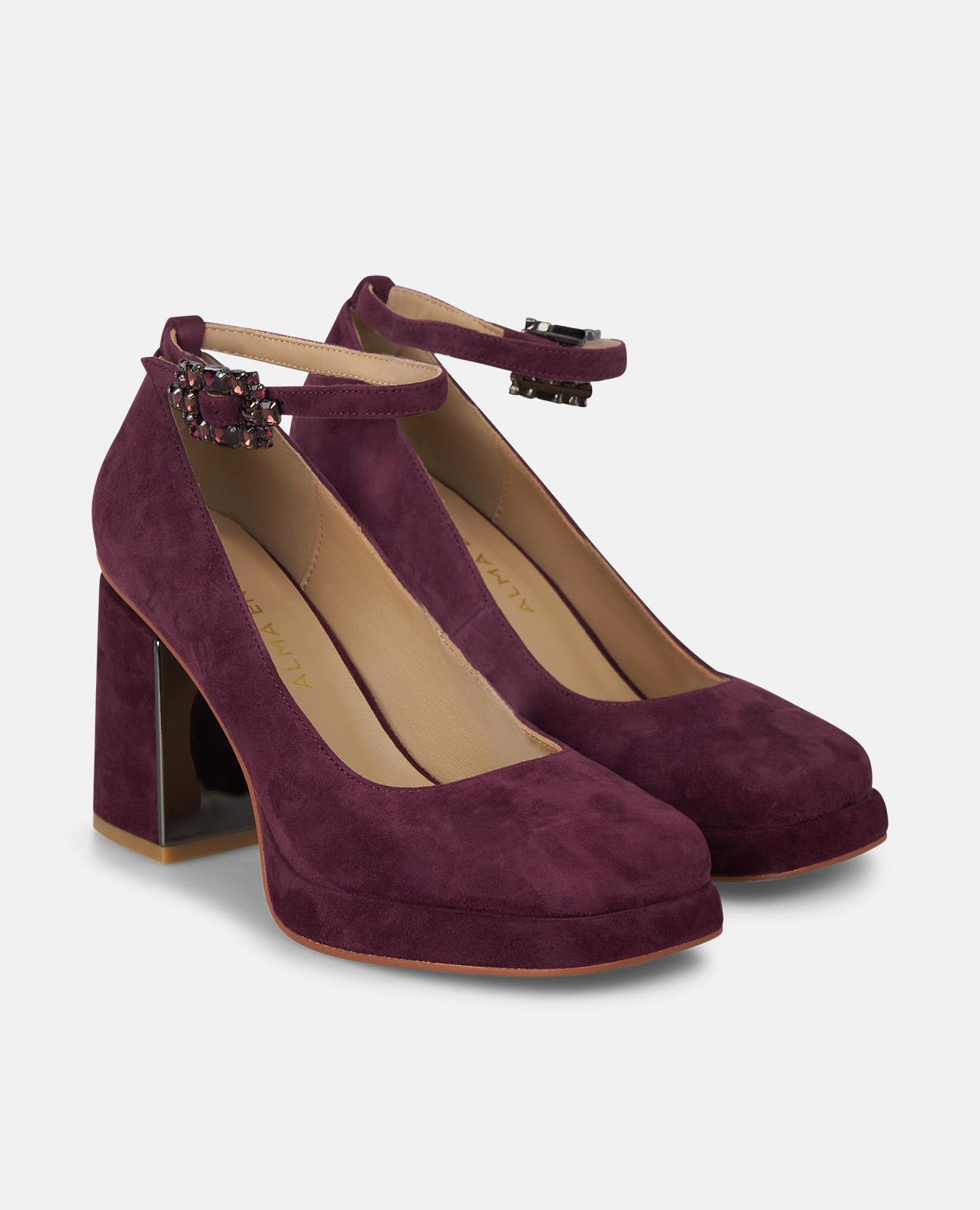 Zapatos de salón de mujer tacón ancho y hebilla de pedrería - Alma en Pena - Burdeos Burdeos-3