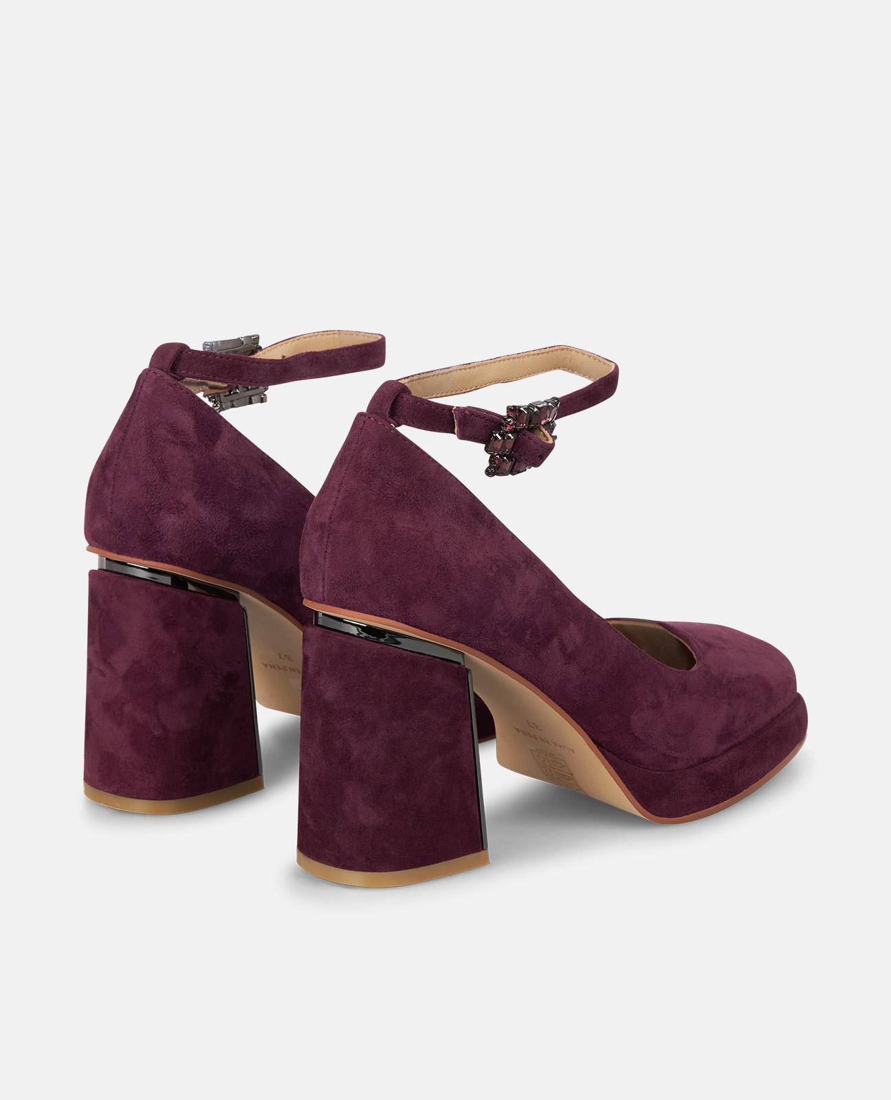Zapatos de salón de mujer tacón ancho y hebilla de pedrería - Alma en Pena - Burdeos Burdeos-2