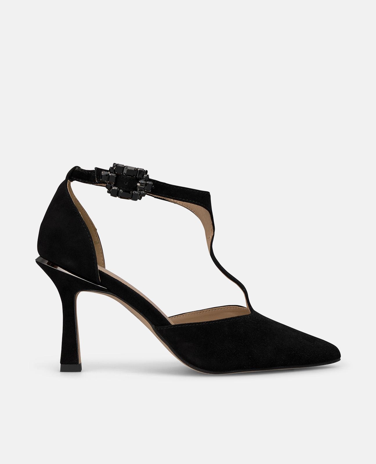 Zapatos de salón de mujer con detalles de pedrería en la hebilla y puntera afilada - Alma en Pena - Negro Negro-1