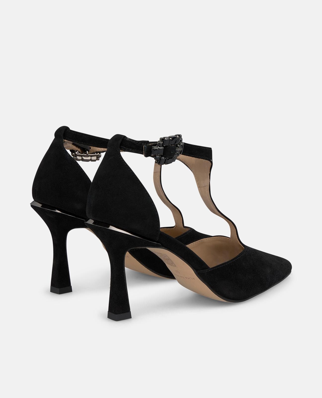 Zapatos de salón de mujer con detalles de pedrería en la hebilla y puntera afilada - Alma en Pena - Negro Negro-2
