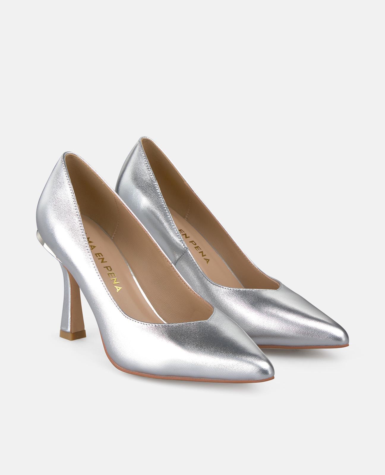 Zapatos de salón de mujer con puntera afilada y sin cierre - Alma en Pena - Plata Plata-3