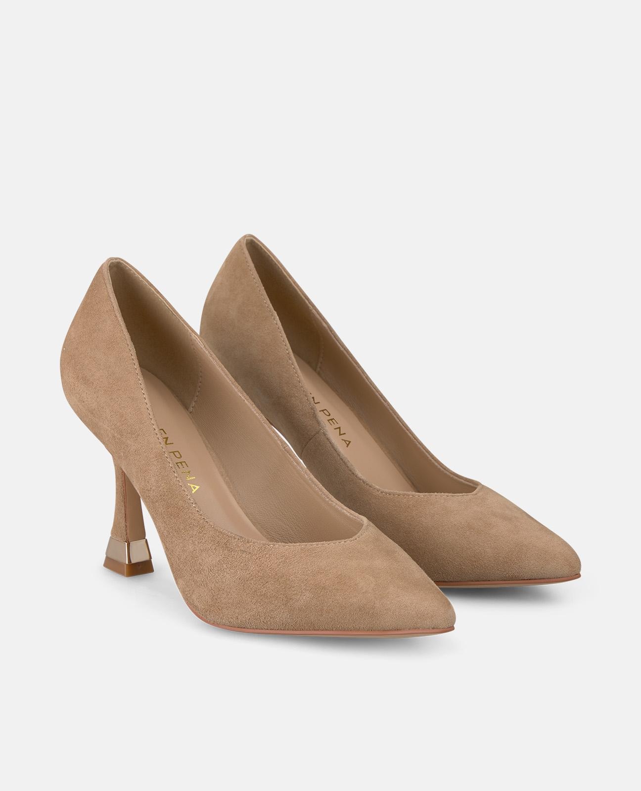 Zapatos de salón de mujer con puntera afilada y sin cierre - Camel Camel-3
