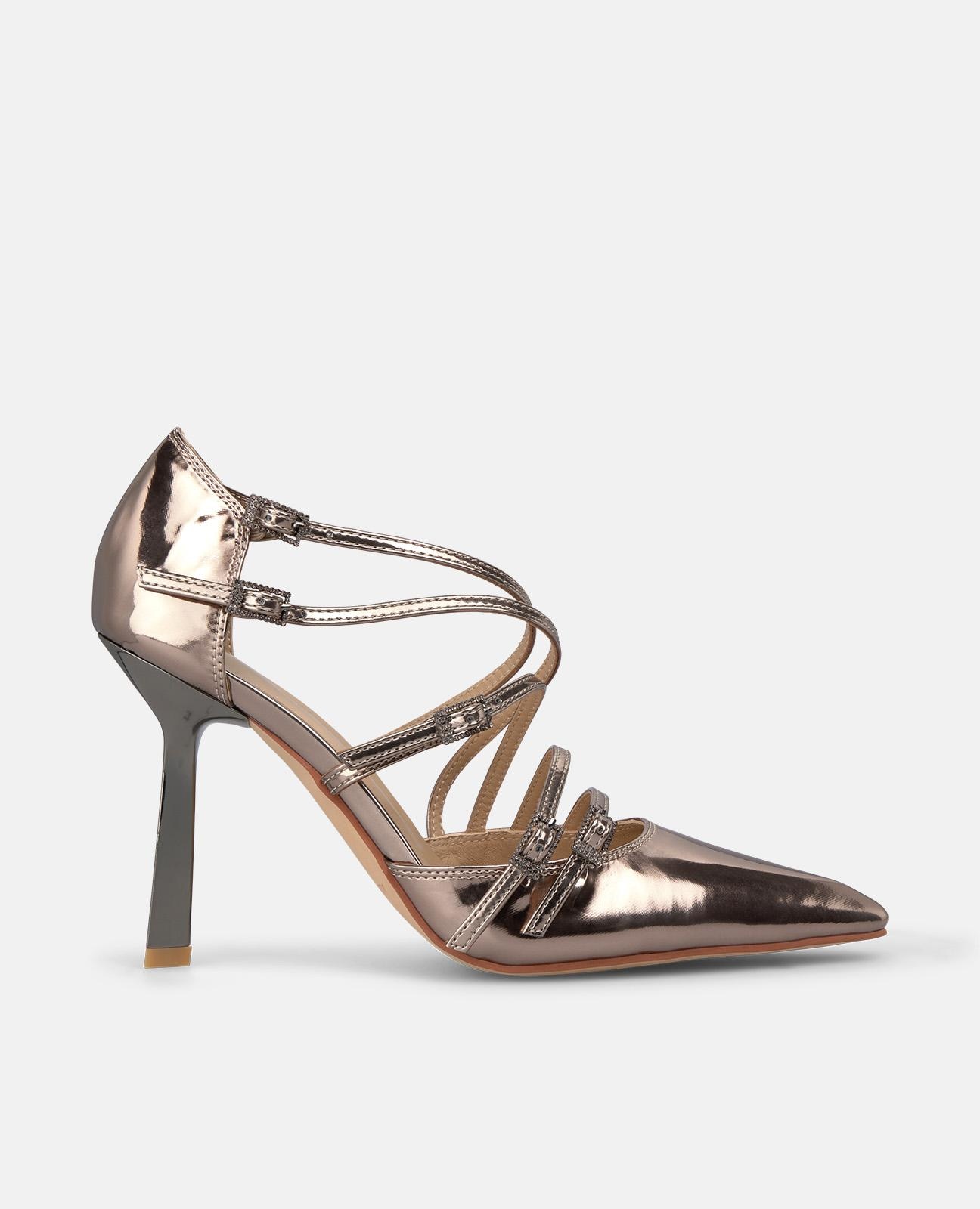 Alma en Pena - Zapatos de salón de mujer con tiras finas sobre el empeine y cierre con hebilla.