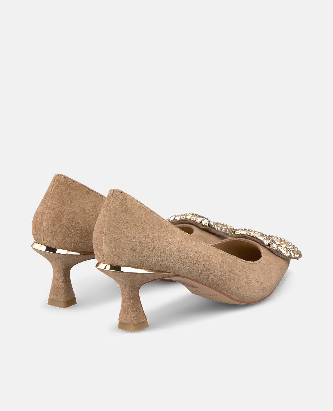 Zapatos de salón de mujer con broche cuadrado de pedrería y puntera afilada - Camel Camel-2