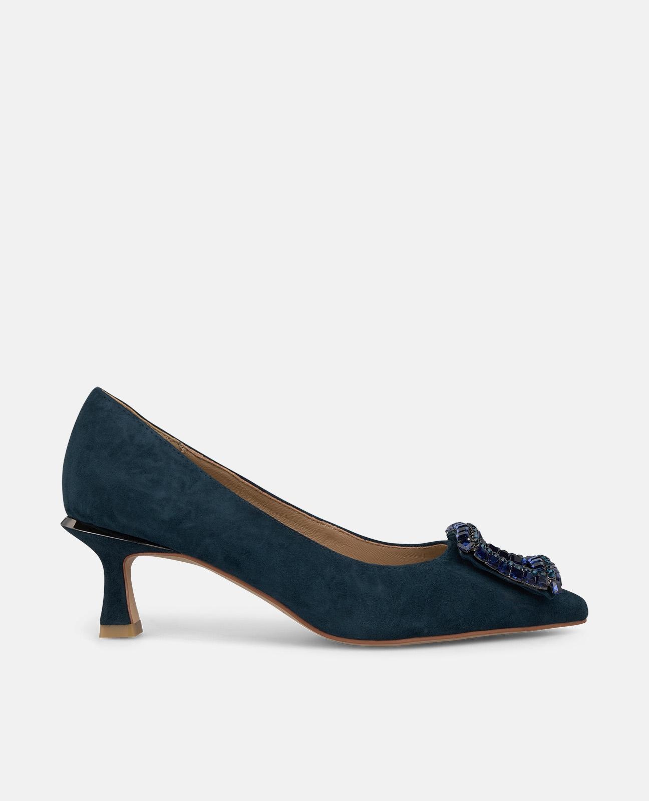 Zapatos de salón de mujer con broche cuadrado de pedrería y puntera afilada - Azul marino Azul marino-1