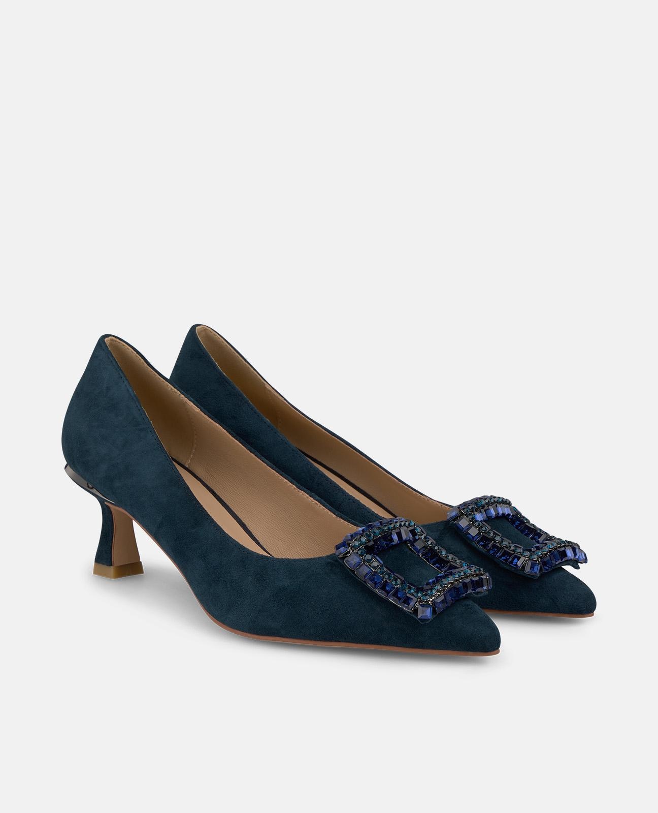 Zapatos de salón de mujer con broche cuadrado de pedrería y puntera afilada - Azul marino Azul marino-3