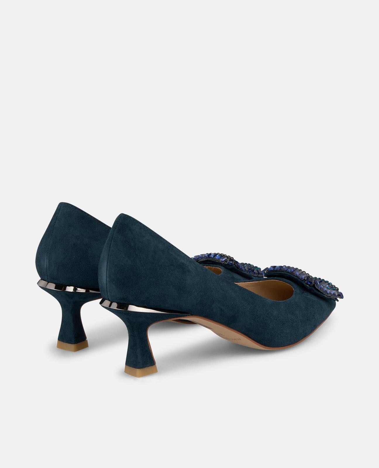 Zapatos de salón de mujer con broche cuadrado de pedrería y puntera afilada - Azul marino Azul marino-2