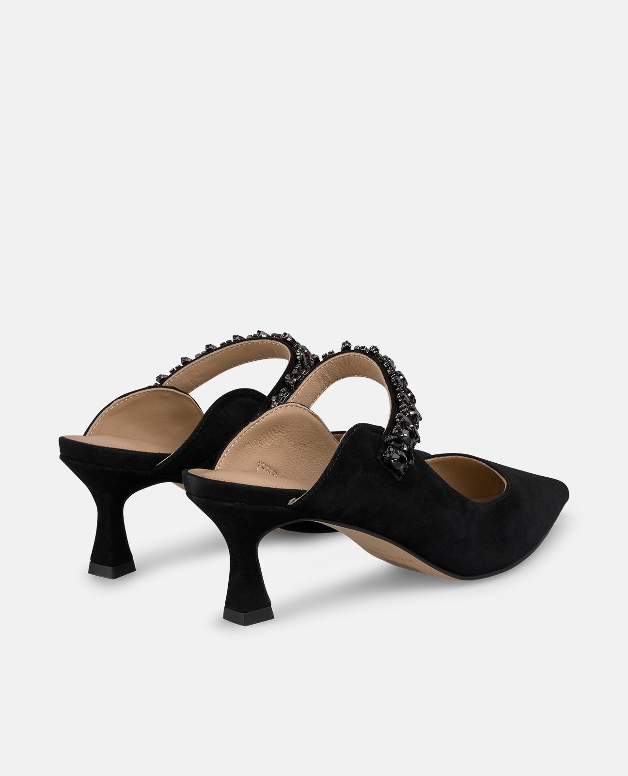 Zapatos de salón de mujer destalonados con tira de pedrería y puntera afilada - Negro Negro-2