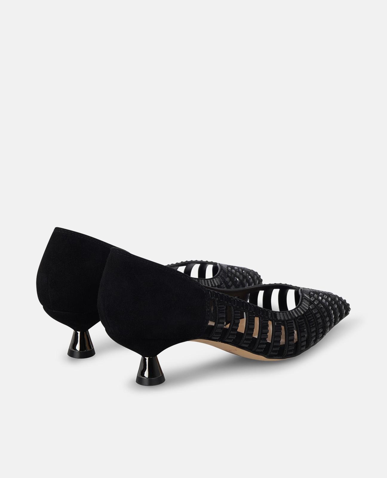 Zapatos de salón de mujer efecto espejo con tacón bajo - Alma en Pena - Negro Negro-2