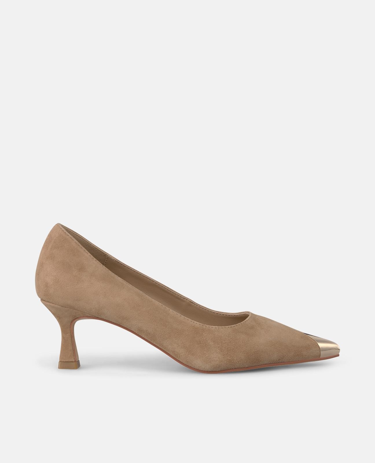 Zapatos de salón de mujer con puntera afilada metalizada y sin cierre - Camel Camel-1