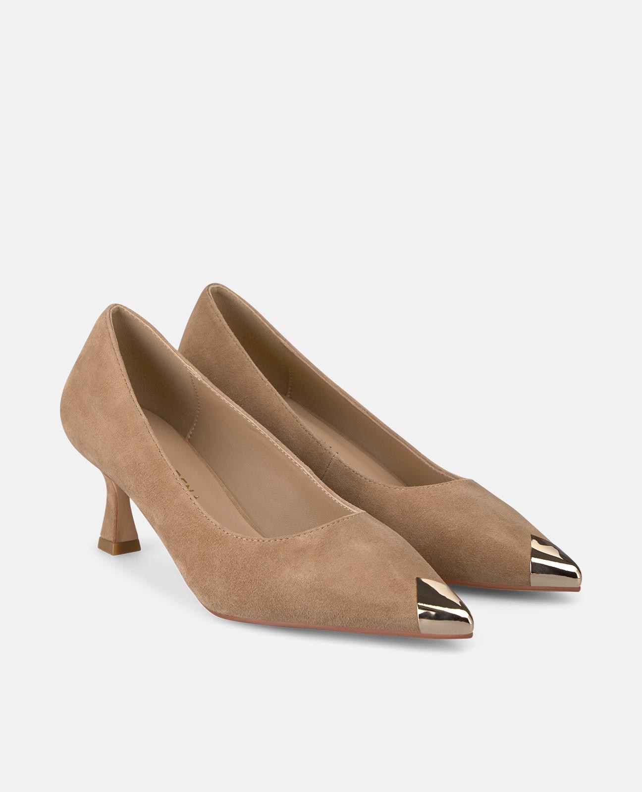Zapatos de salón de mujer con puntera afilada metalizada y sin cierre - Camel Camel-3
