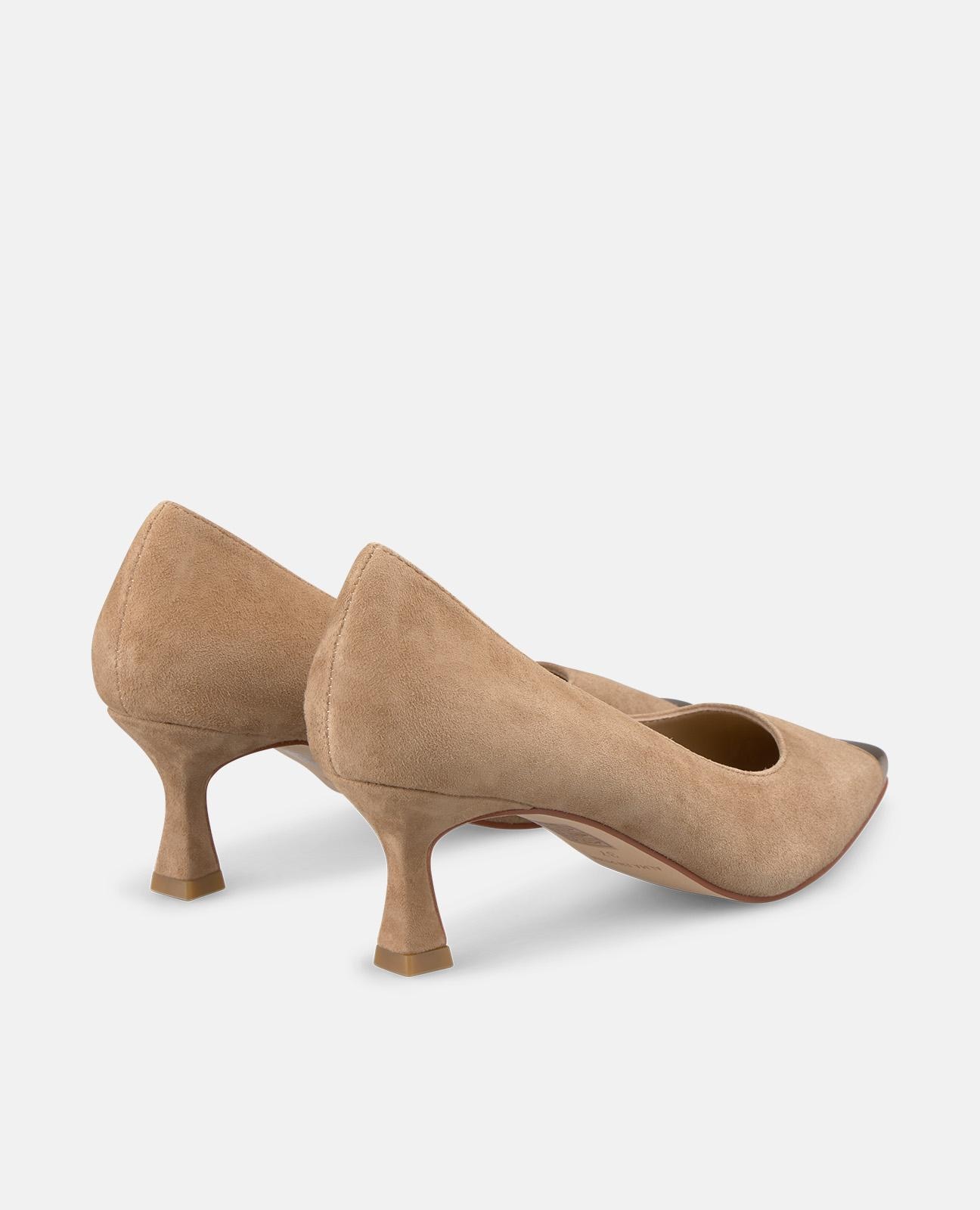 Zapatos de salón de mujer con puntera afilada metalizada y sin cierre - Camel Camel-2