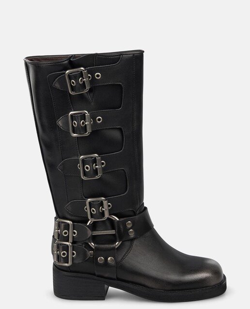 Imagen 0 de Botas biker de mujer con hebillas tacón ancho sin cierre