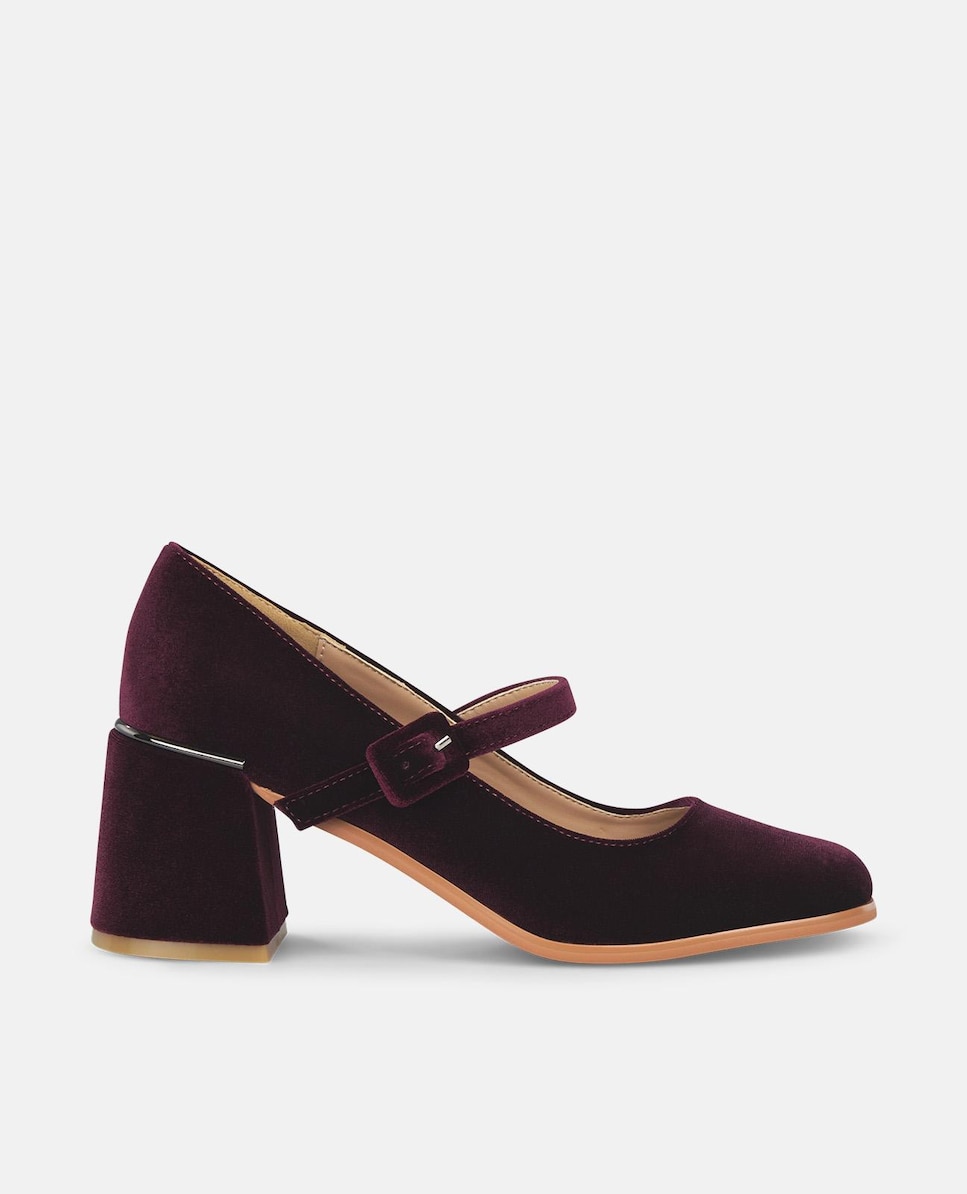 Zapatos de salón de mujer con tacón ancho y tira con hebilla