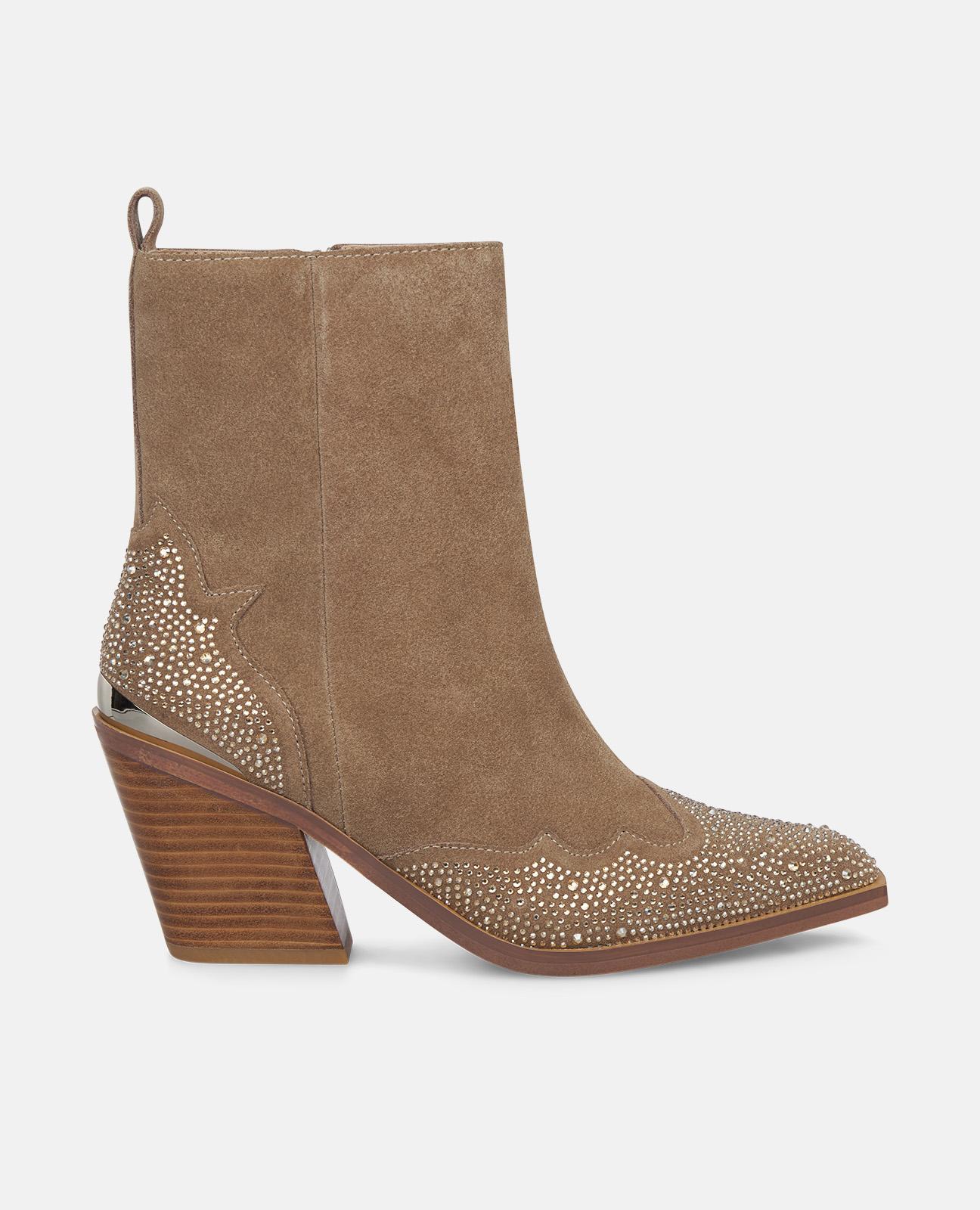 Botines básicos de mujer con tacón y de talles de pedrería - Alma en Pena - Visón Visón-1