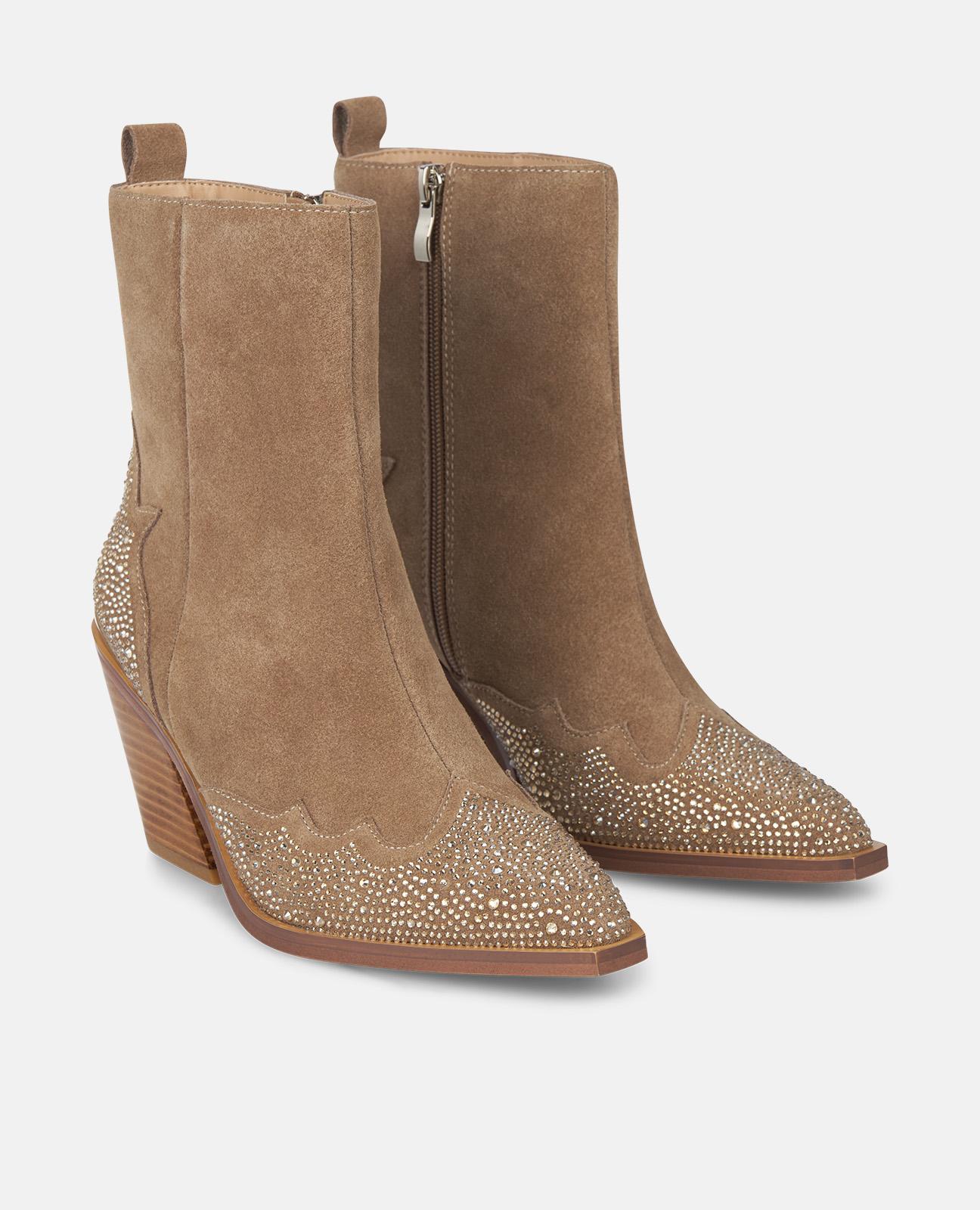 Botines básicos de mujer con tacón y de talles de pedrería - Alma en Pena - Visón Visón-3
