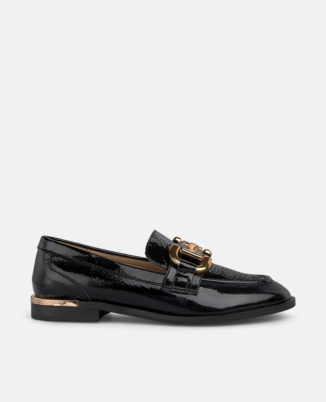 Imagen 1 de Mocasines con tacón de mujer con detalle estribo metalizado sin cierre - Alma en Pena - Negro Negro