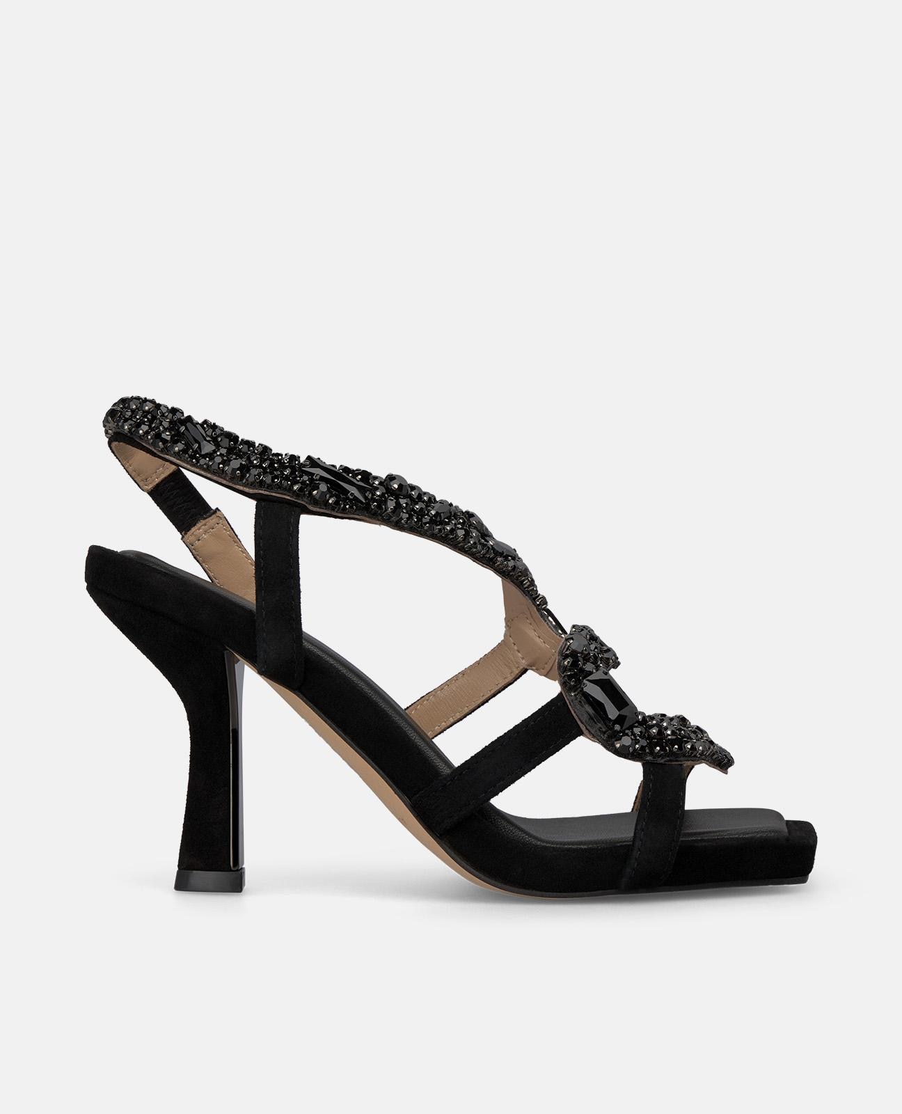 Sandalias de tacón de mujer con tira de pedrería en forma de serpiente - Alma en Pena - Negro Negro-1