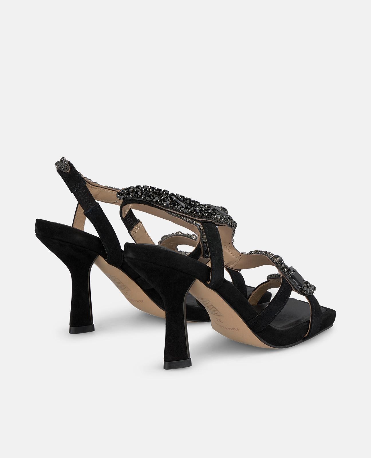 Sandalias de tacón de mujer con tira de pedrería en forma de serpiente - Alma en Pena - Negro Negro-2