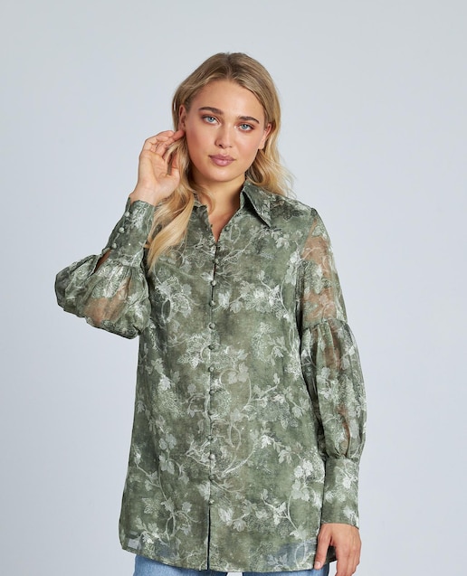 Imagen 0 de Blusa de mujer estampada con escote en pico y manga larga