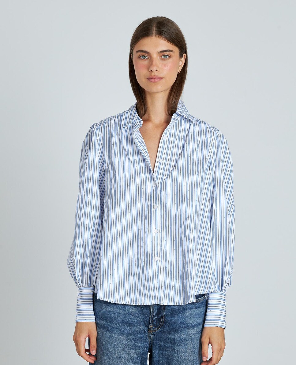 Camisa de mujer a rayas con detalles de pedrería · Alma en Pena