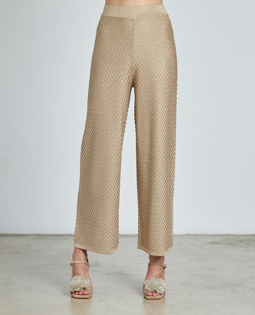 Imagen 0 de Pantalones rectos de mujer con textura de mujer con textura y acabado metalizado