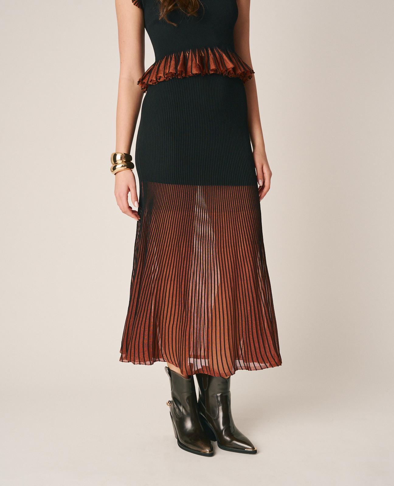 Falda midi con volantes bajo de la falda semitransparente - Alma en Pena - Negro Negro-3