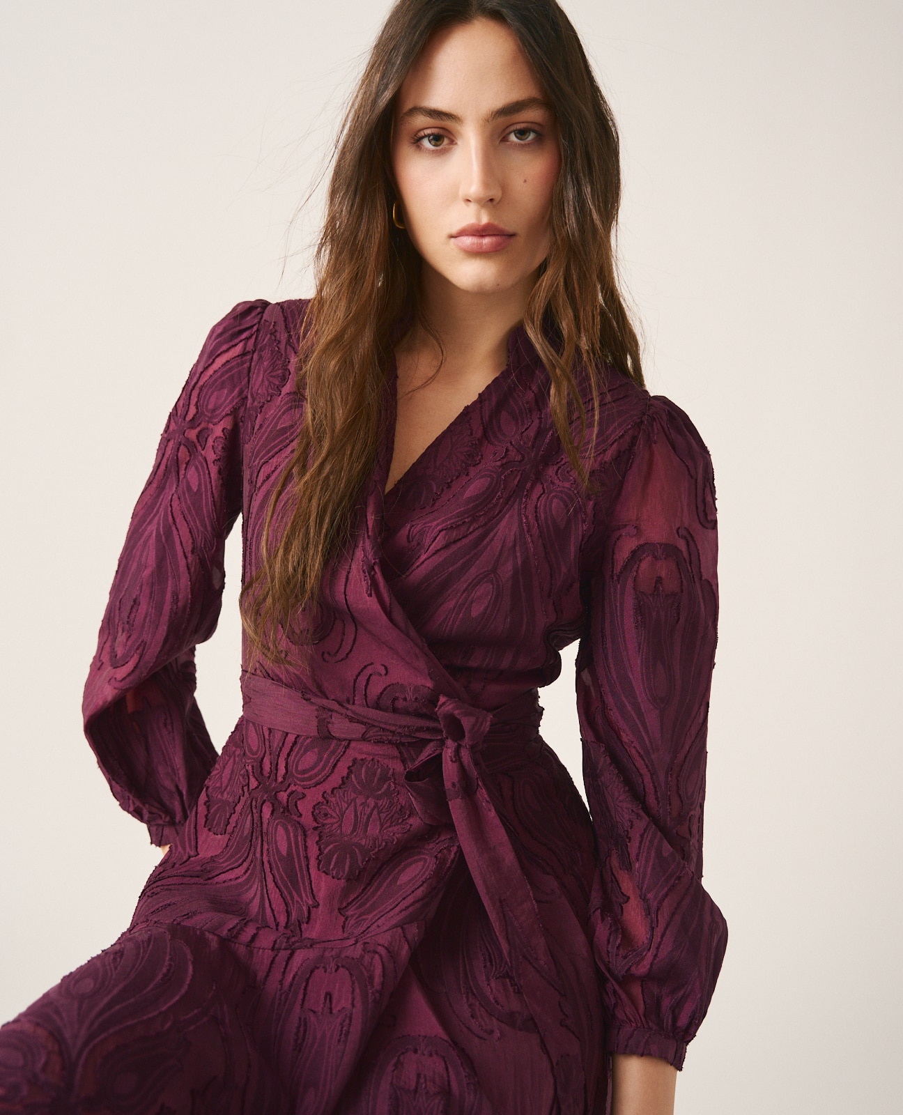Imagen 3 de Vestido midi en jacquard con lazo en cintura - Alma en Pena - Morado Morado