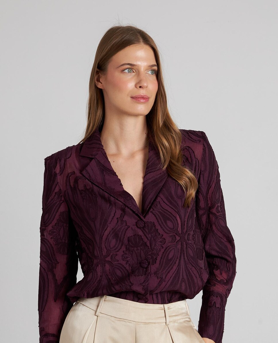 Camisa de mujer jacquard con cuello de solapa y escote en pico