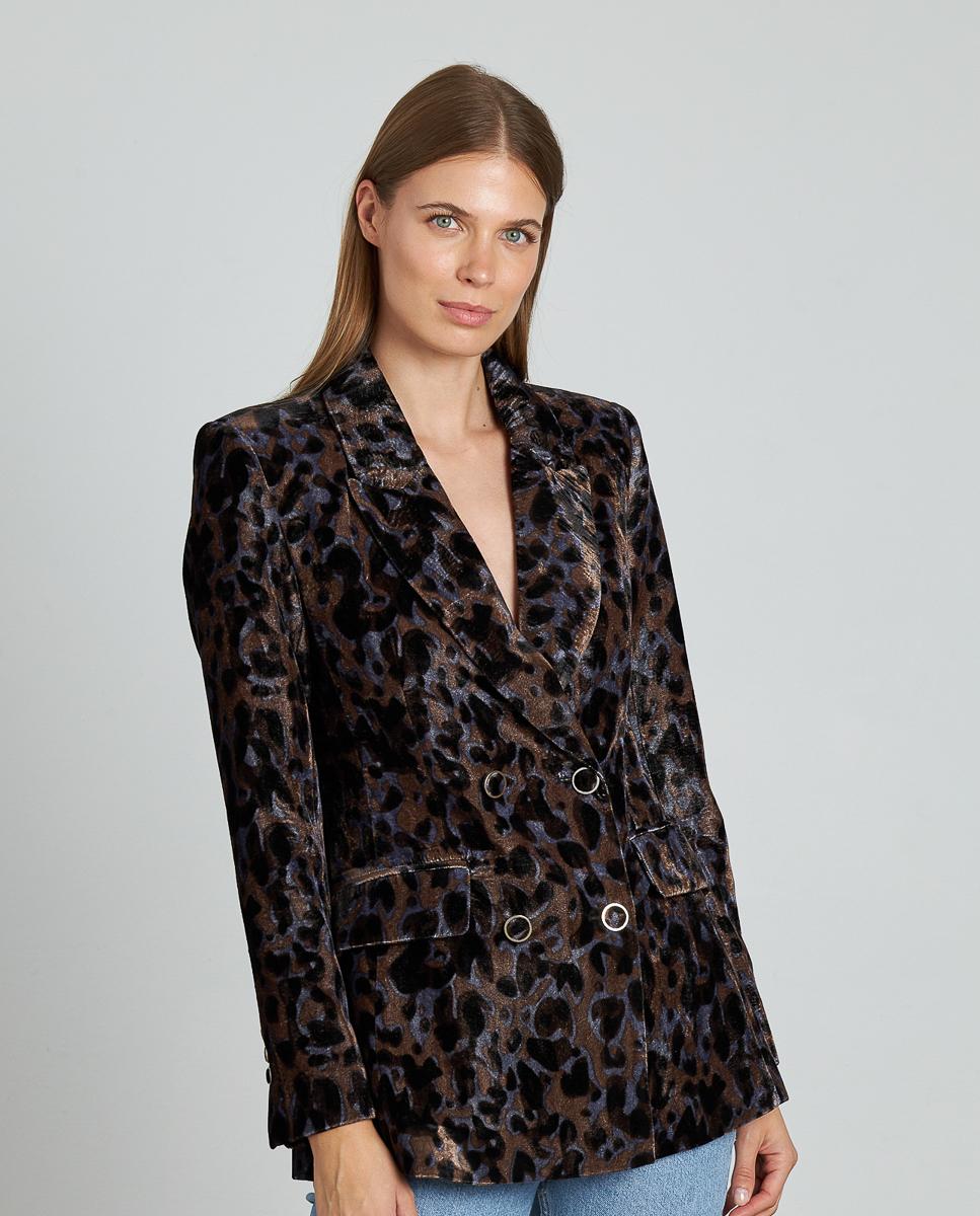 Blazer de mujer estampada en terciopelo y bolsillos delanteros